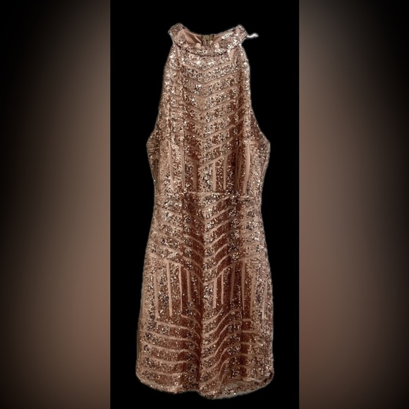 Elegant Rose Gold Sequin Mini Evening Dress - Picture 1 of 3